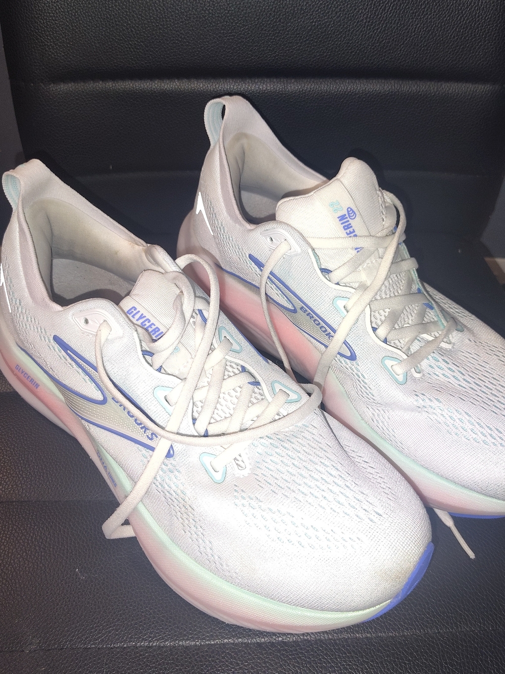 Brooks Glycerin 22 Running Shoes Women's 11.5 White Limpet Blue Pink 1204341B110